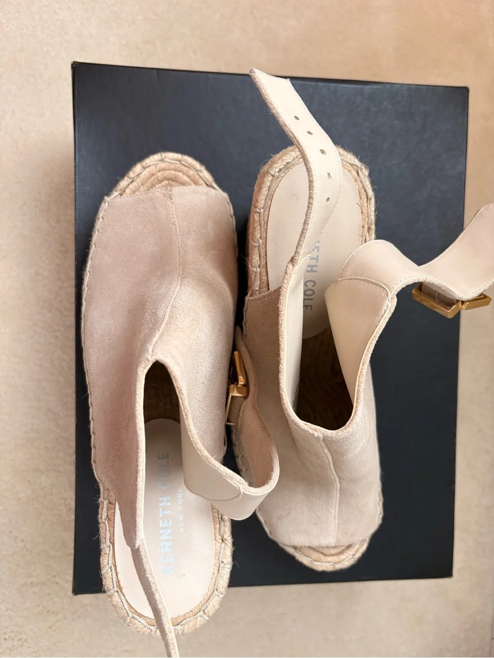 Kenneth Cole Blush Nude Espadrille Slingback Wedge Sandals